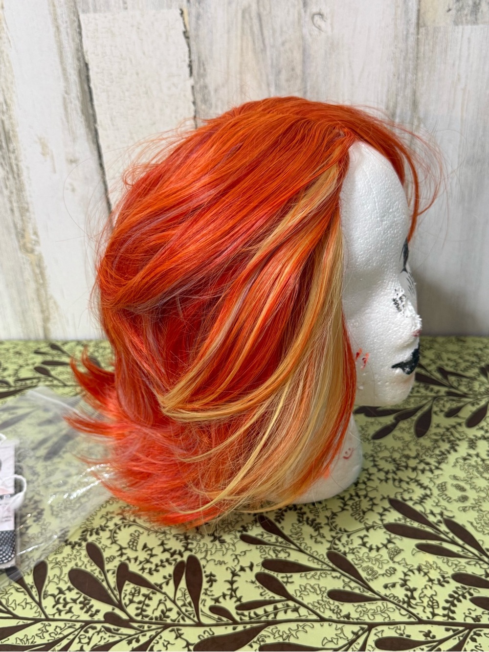 Vibrant Orange Red Women's Fashion Wig with Blonde Highlights